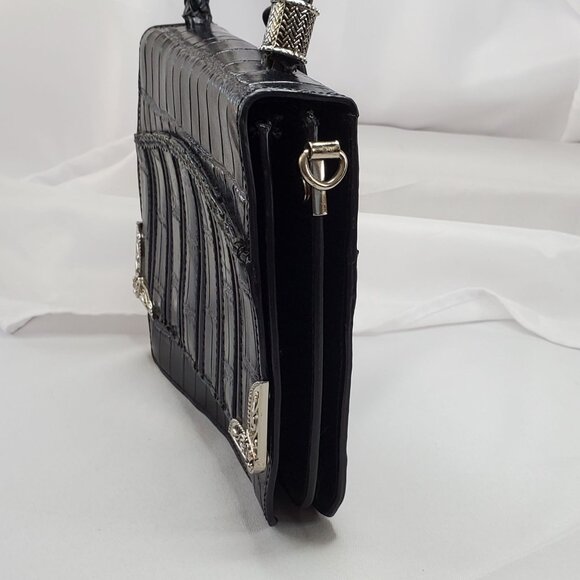 VTG M.C. MARC CHANTAL Black Embossed Croc Leather Handbag & Heart Charm - Picture 9 of 13